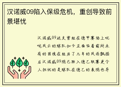 汉诺威09陷入保级危机，重创导致前景堪忧